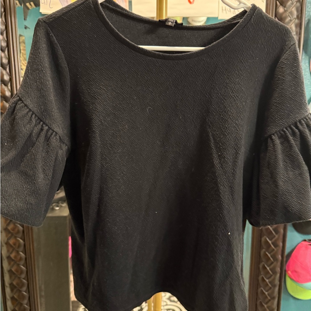 Express Black Puff Sleeve Short Sleeve Top